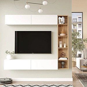 מזנון צף בשילוב מדפים דגם קורל מבית Twins Design מזנון צף בשילוב מדפים דגם קורל מבית Twins Design