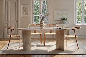שולחן אוכל דגם Travertine – עיצוב שיש יוקרתי בגוון טרוורטין טבעי שולחן אוכל דגם Travertine – עיצוב שיש יוקרתי בגוון טרוורטין טבעי